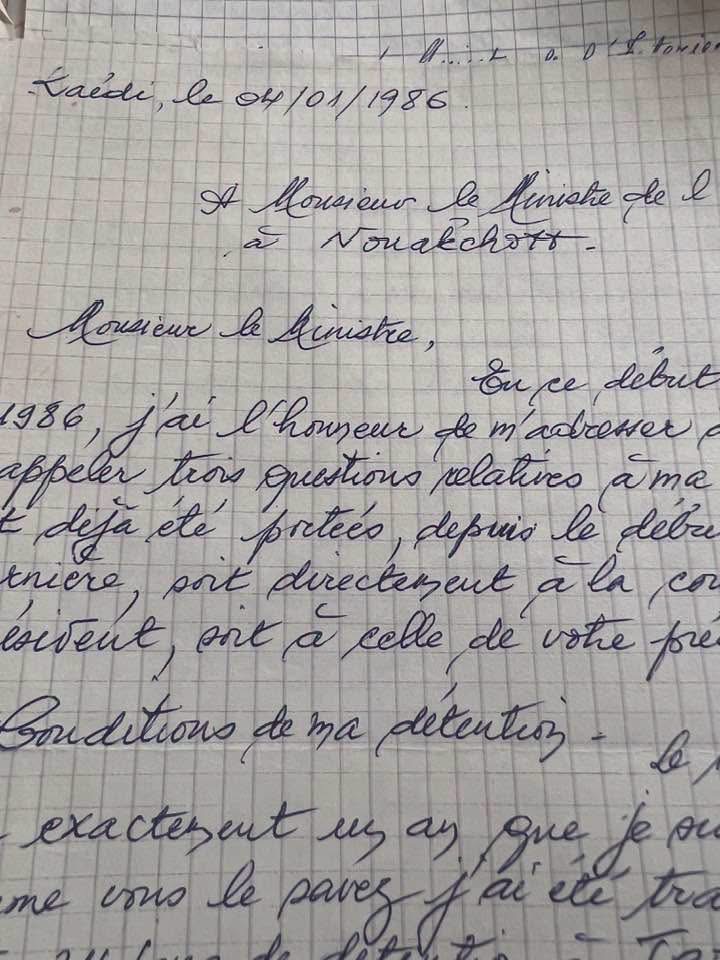 سيدي ولد هيدالة يكتب ذكرتني رسالة عزيز برسالة هيدالة حين اشاد عليه المرض (صورة من الرسالة)
